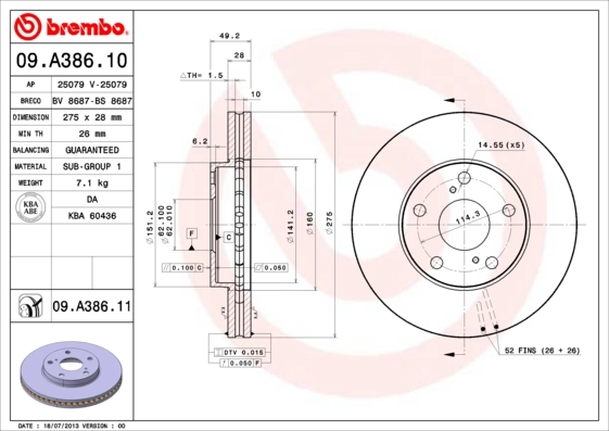 Disque de frein BREMBO 09.A386.11
