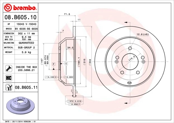 Disque de frein BREMBO 08.B605.11