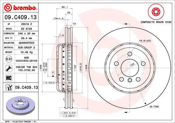 Disque de frein BREMBO 09.C409.13