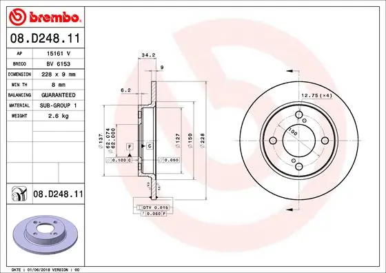 Disque de frein BREMBO 08.D248.11
