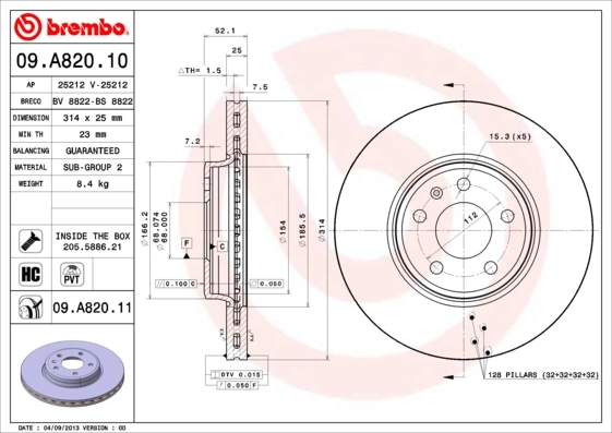 BREMBO 09.A820.11 — Диск гальмівний