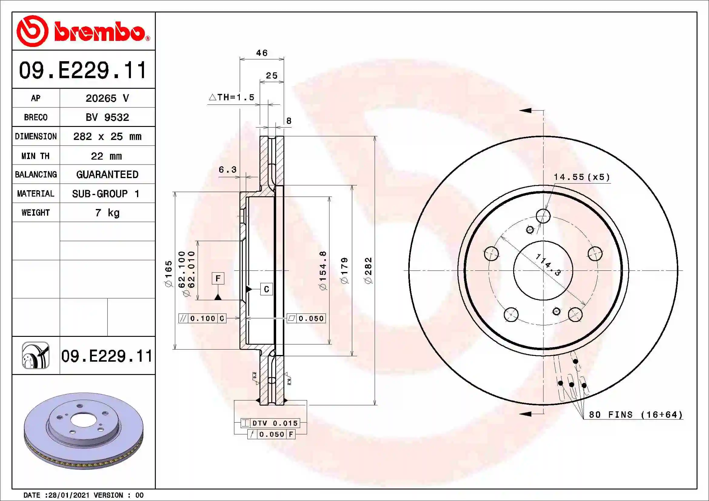 Disque de frein BREMBO 09.E229.11