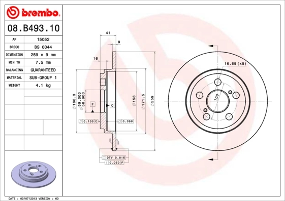 Disque de frein BREMBO 08.B493.10