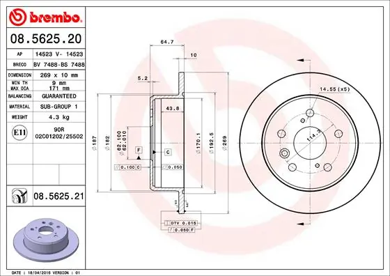 Disque de frein BREMBO 08.5625.21