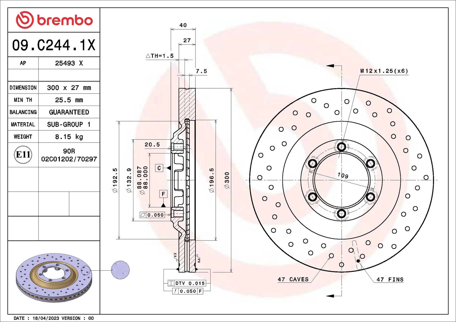 Disque de frein BREMBO 09.C244.1X
