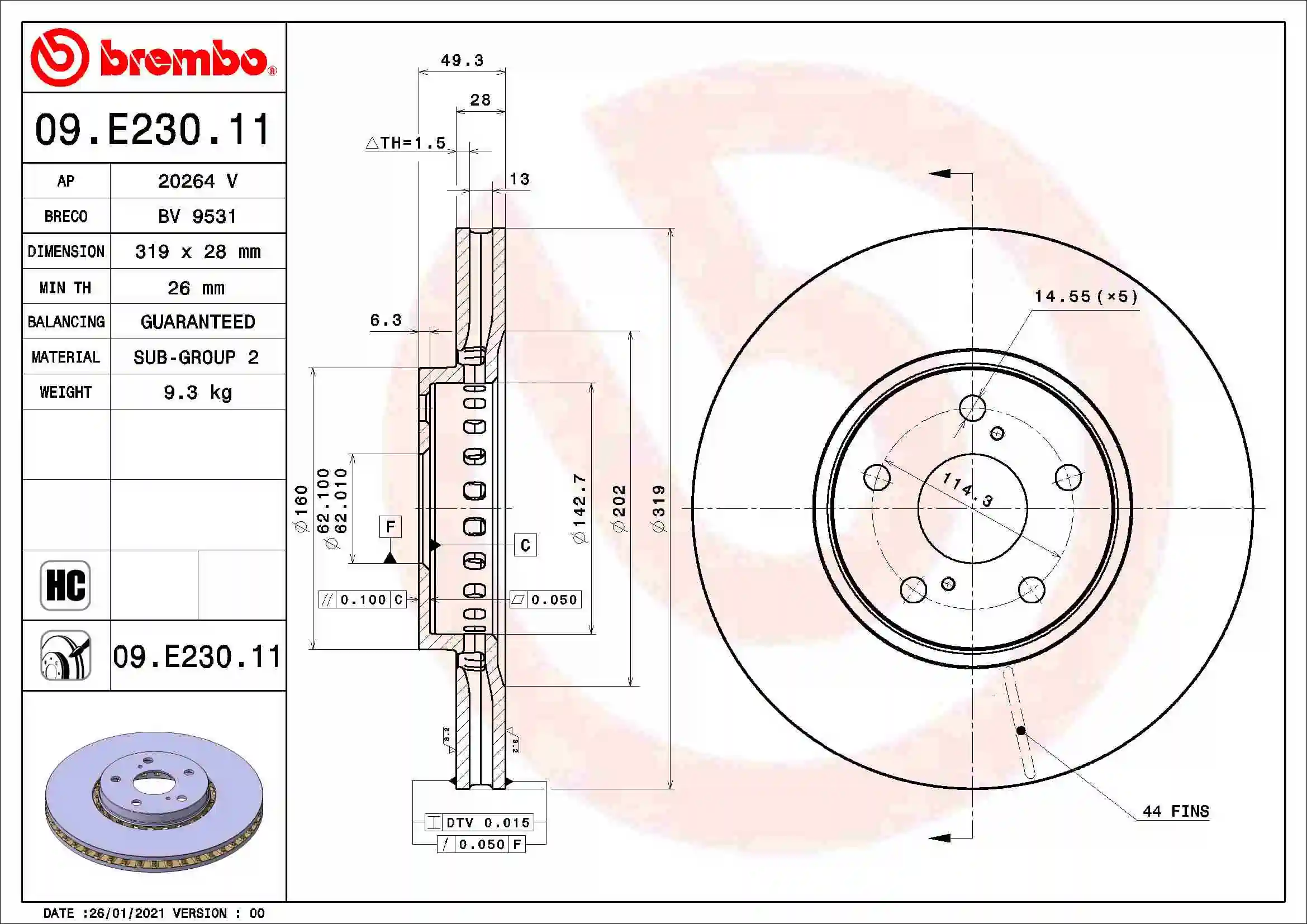 Disque de frein BREMBO 09.E230.11