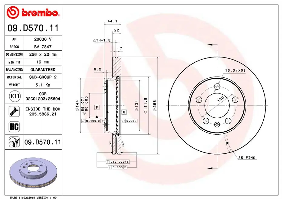 Disque de frein BREMBO 09.D570.11