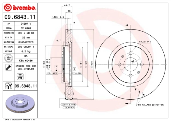 Disque de frein BREMBO 09.6843.11