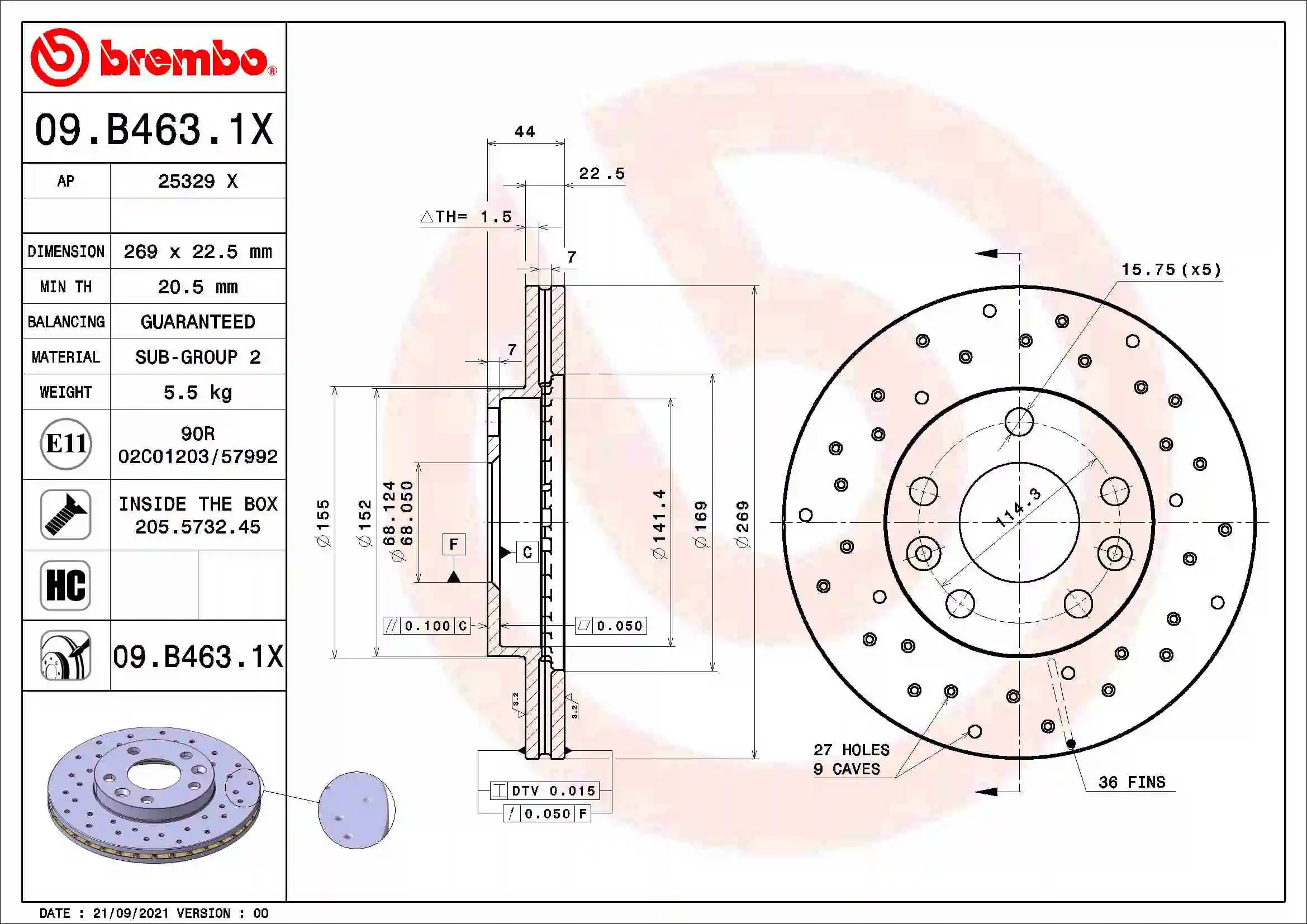 Disque de frein BREMBO 09.B463.1X