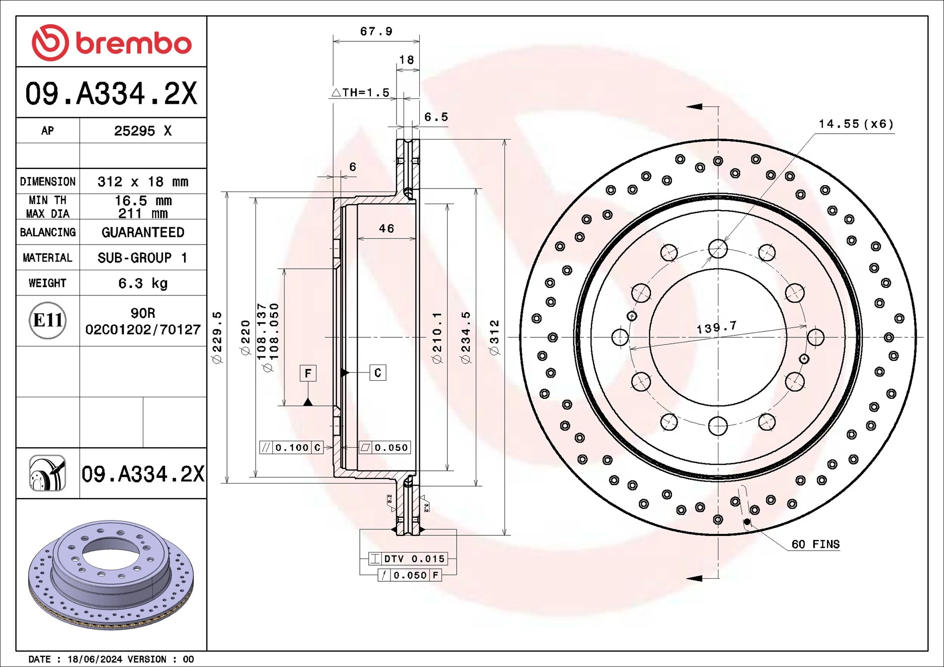 Disque de frein BREMBO 09.A334.2X