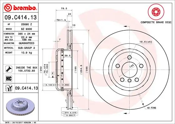 Disque de frein BREMBO 09.C414.13