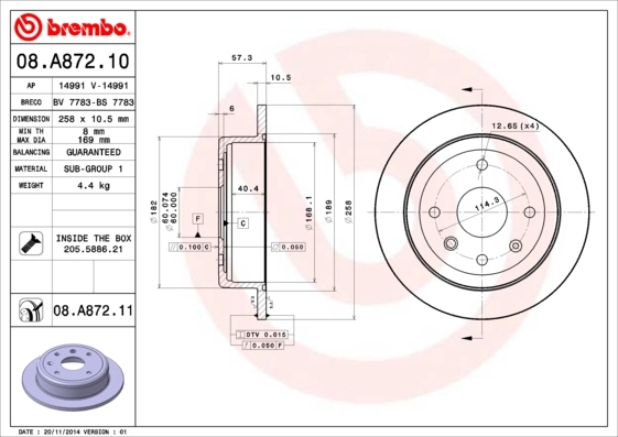 Disque de frein BREMBO 08.A872.11