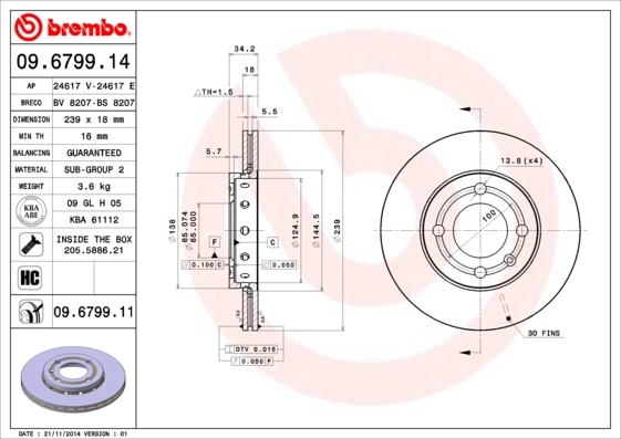 Disque de frein BREMBO 09.6799.11