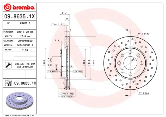 Disque de frein BREMBO 09.8635.1X