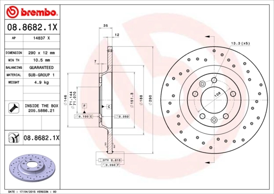 Disque de frein BREMBO 08.8682.1X