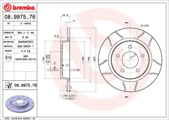 Disque de frein BREMBO 08.9975.76