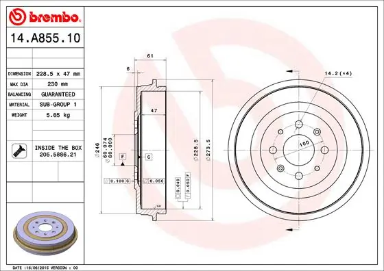 Tambour de frein BREMBO 14.A855.10
