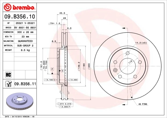 Disque de frein BREMBO 09.B356.11
