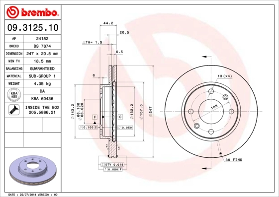 Disque de frein BREMBO 09.3125.10