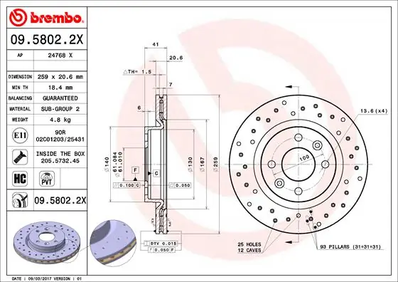 Disque de frein BREMBO 09.5802.2X