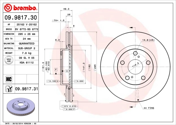 Disque de frein BREMBO 09.9817.31
