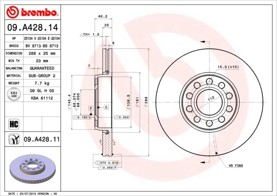Disque de frein BREMBO 09.A428.11