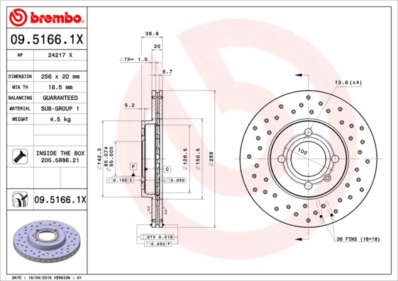Disque de frein BREMBO 09.5166.1X
