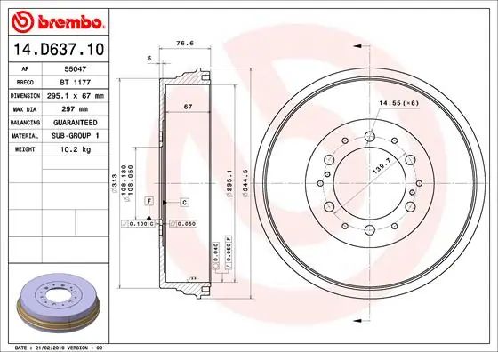 Tambour de frein BREMBO 14.D637.10
