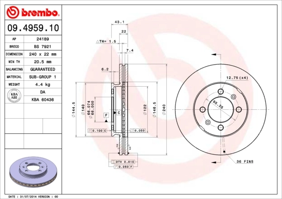 Disque de frein BREMBO 09.4959.10