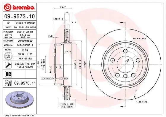 Disque de frein BREMBO 09.9573.11