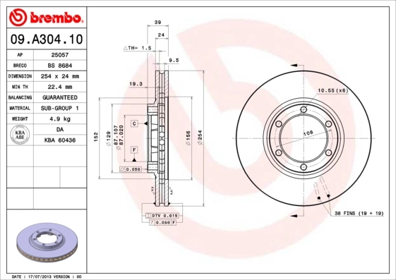 Disque de frein BREMBO 09.A304.10