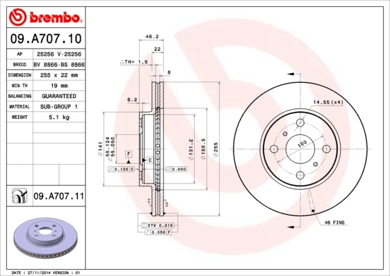 Disque de frein BREMBO 09.A707.11