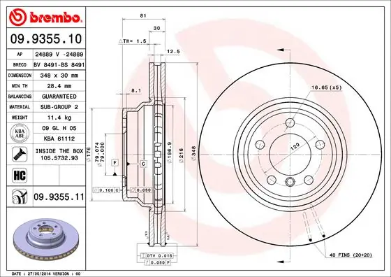 Disque de frein BREMBO 09.9355.11