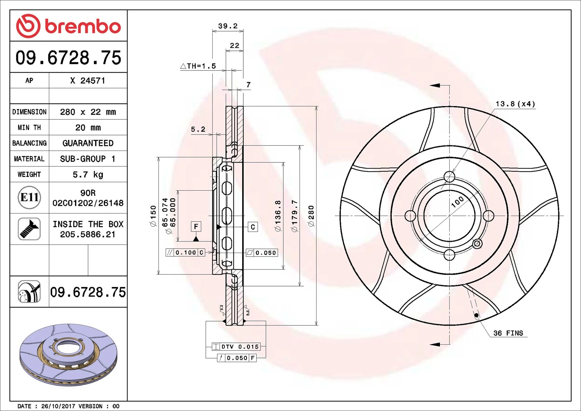 Disque de frein BREMBO 09.6728.75