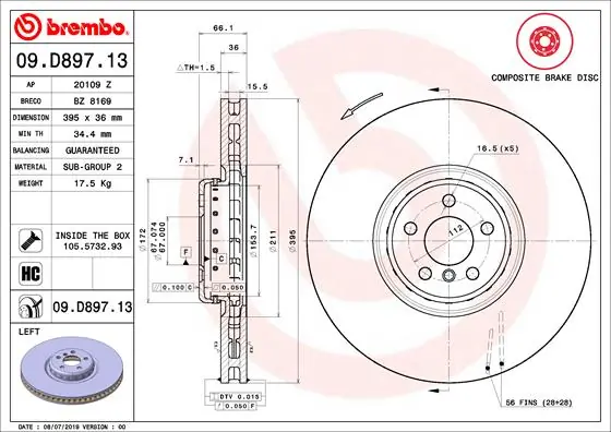 Disque de frein BREMBO 09.D897.13