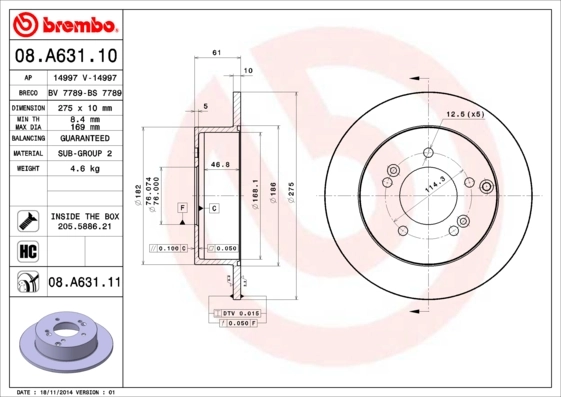Disque de frein BREMBO 08.A631.11