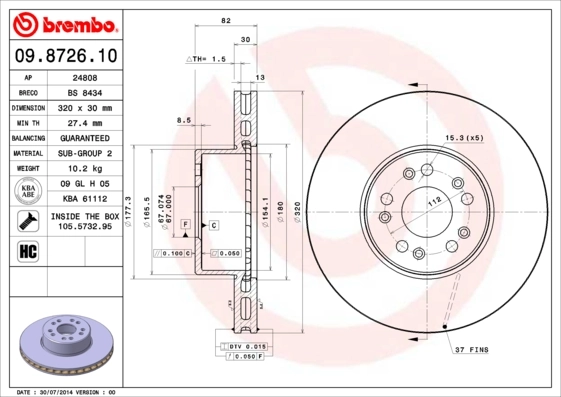 Disque de frein BREMBO 09.8726.10