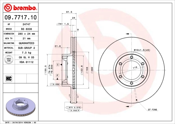 Disque de frein BREMBO 09.7717.10