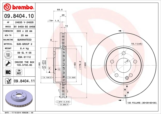 Disque de frein BREMBO 09.8404.11