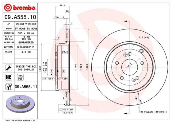 Disque de frein BREMBO 09.A555.11
