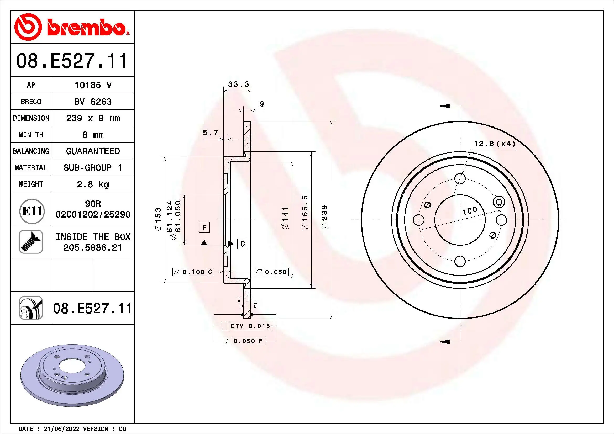 Disque de frein BREMBO 09.E528.11
