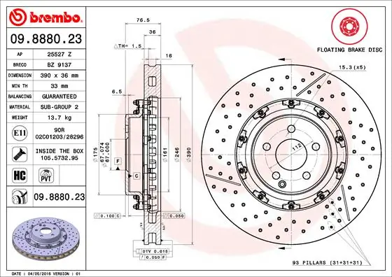 Disque de frein BREMBO 09.8880.23