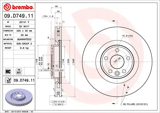Disque de frein BREMBO 09.D749.11