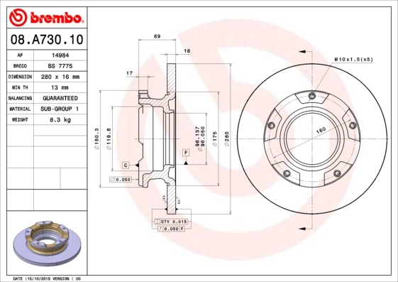 Disque de frein BREMBO 08.A730.10