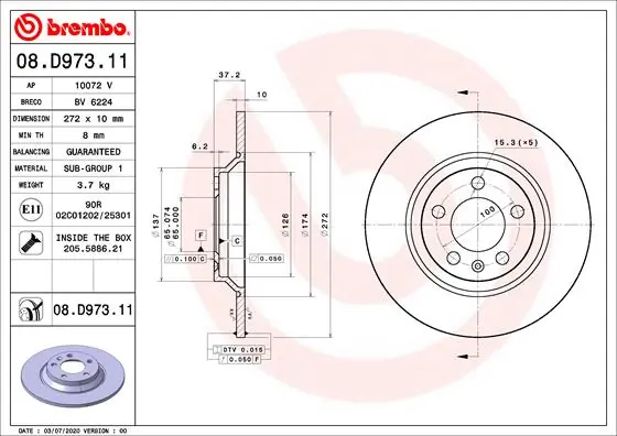Disque de frein BREMBO 08.D973.11