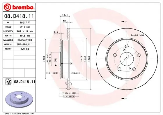Disque de frein BREMBO 08.D418.11