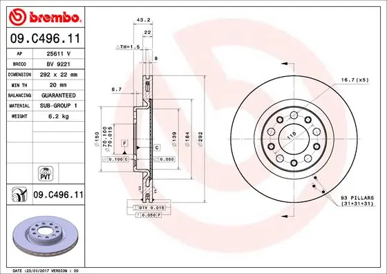 Disque de frein BREMBO 09.C496.11