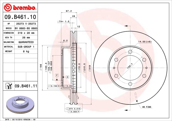 BREMBO 09.B461.11 — Диск гальмівний