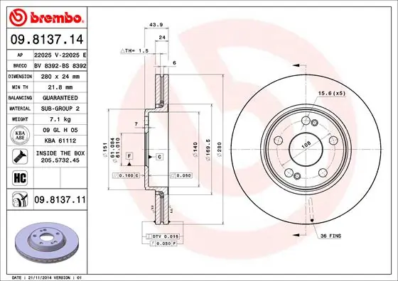 Disque de frein BREMBO 09.8137.11
