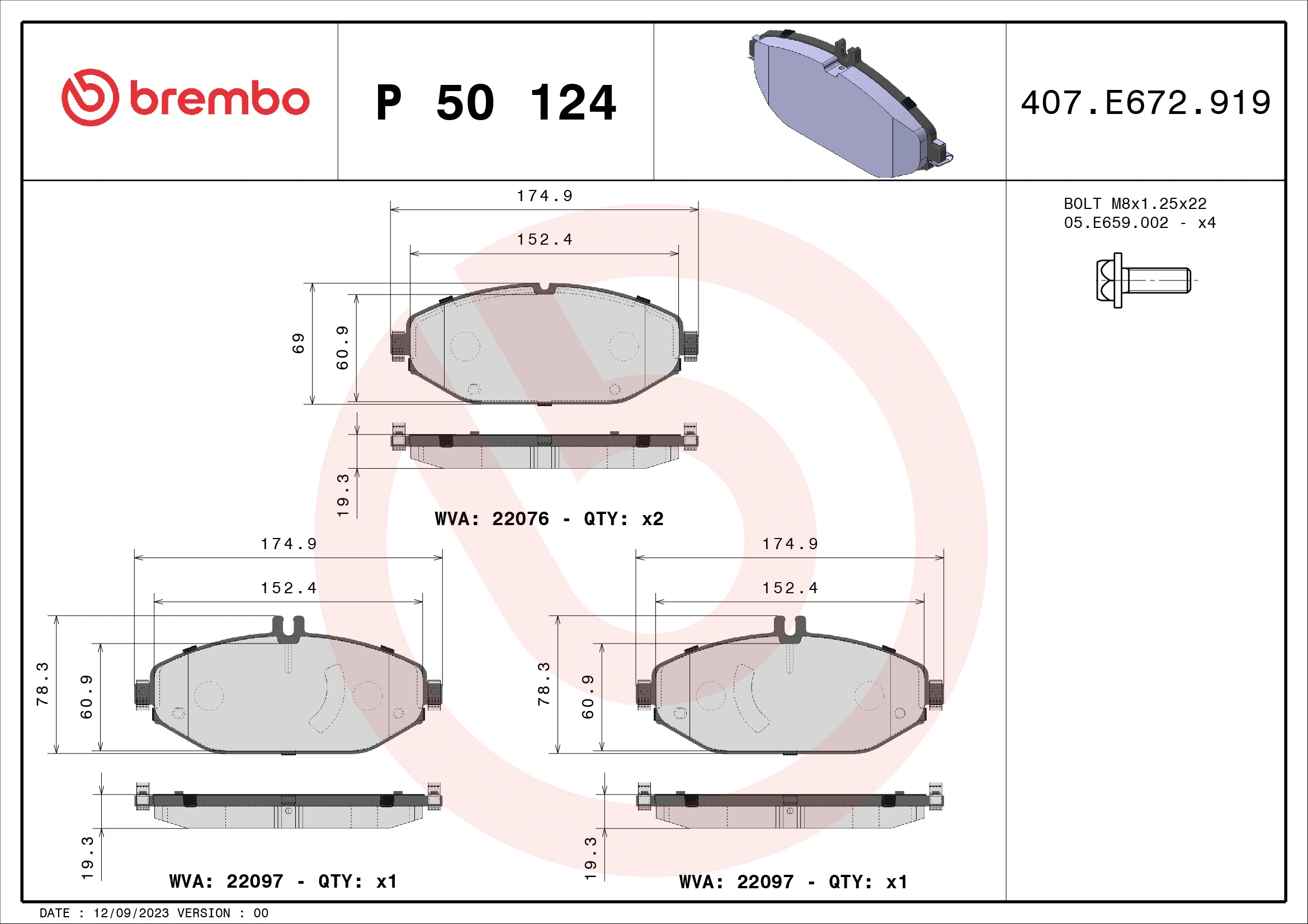 BREMBO P 50 124 — Колодка гальм. диск. передн. (вир-во BREMBO)